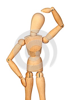 Pensive jointed wooden mannequin photo