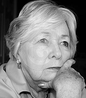 Pensive Older Woman in Black and White