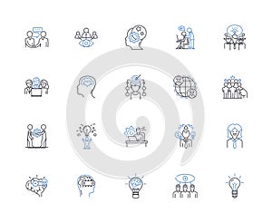 Pensive people line icons collection. Contemplative, Thoughtful, Reflective, Melancholic, Brooding, Meditative