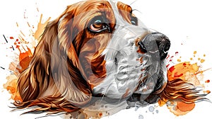 Pensive pooch: A watercolor illustration of a hound dog looking off into the distance with a contemplative expression on its face