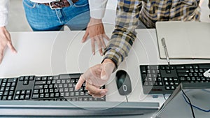 Pensive programmer working on desktop pc programming code technologies or website design at office Software Development Company