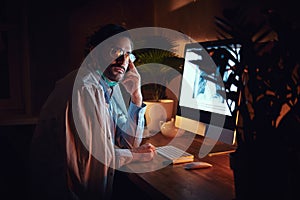 Young medic is working on night shift