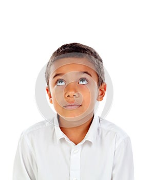 Pensive small child with shirt