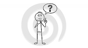 Pensive Stickman with Question Mark on White Background Illustration