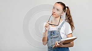 Pensive student portrait school exam smart girl