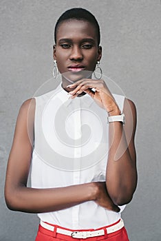 pensive stylish attractive african american woman photo