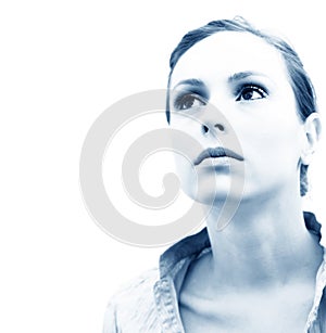 Pensive Woman Blue Tint