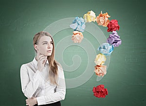 Pensive woman and paper ball question