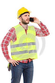 Pensive worker on the phone