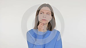 Pensive Young Woman Thinking on White Background