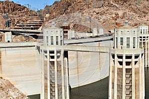 Penstock Towers at Hoover Dam and Lake Mead on the Nevada Arizona border