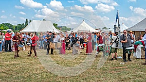 The Pentacle Drumming Troupe, Tewkesbury Medieval Festival, England.