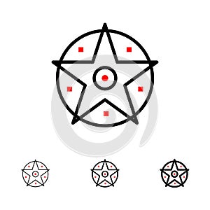 Pentacle, Satanic, Project, Star Bold and thin black line icon set