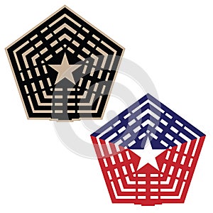 Pentagon vector illustration in black and tan, and red white and blue versions