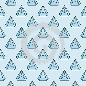 Pentagonal cone shape blue vector seamless pattern. Geometry Science background