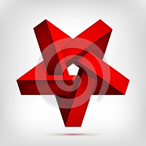 Pentagonal illusion red inverted star. Five-pointed unreal shape, nonexistent geometry object, abstract vector design