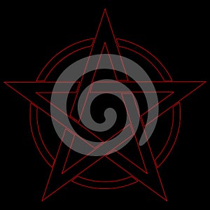 Pentagram blood red runic spell circle. Satanic sign, Magic casting ring. Pentalpha, Pentangle photo