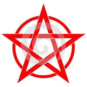 Pentagram blood red runic spell circle. Satanic sign, Magic casting ring. Pentalpha, Pentangle photo