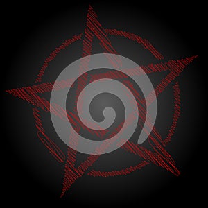 Pentagram blood red runic spell circle. Satanic sign, Magic casting ring. Pentalpha, Pentangle photo