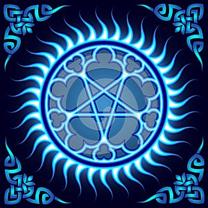 Pentagram, circular ornament, neon light