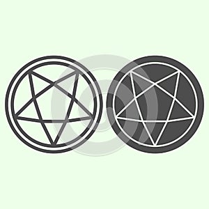 Pentagram line and solid icon. Mystical gothic five pointed star circle outline style pictogram on white background