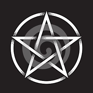 Pentagram or pentalpha or pentangle. Hand drawn dot work ancient pagan symbol of five-pointed star isolated vector illustration