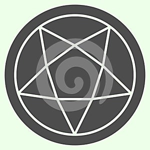 Pentagram solid icon. Mystical gothic five pointed star in circle glyph style pictogram on white background. Occult