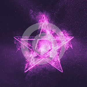 Pentagram symbol. Abstract night sky background