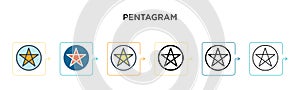 Pentagram vector icon in 6 different modern styles. Black, two colored pentagram icons designed in filled, outline, line and