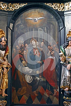 Pentecost, descent of the Holy Spirit, altar of the Holy Spirit in the Church of Saint Catherine of Alexandria in Zagreb