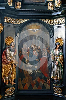 Pentecost, descent of the Holy Spirit, altar of the Holy Spirit in the Church of St Catherine of Alexandria in Zagreb, Croatia