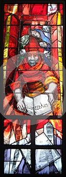 Pentecost, stained glass window by Sieger Koder in church of St Bartholomew in Leutershausen, Germany