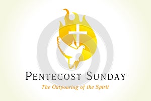 Pentecost sunday banner with dove & cross in flame