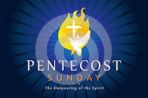 Pentecost Sunday with Holy Spirit in flame on blue beams photo