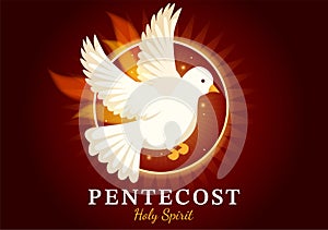 Pentecost Sunday Illustration with Flame and Holy Spirit Dove in Catholics or Christians Religious Culture Holiday Flat Cartoon