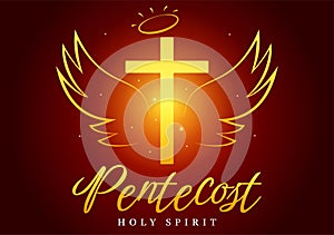 Pentecost Sunday Illustration with Flame and Holy Spirit Dove in Catholics or Christians Religious Culture Holiday Flat Cartoon