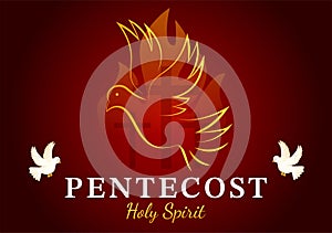 Pentecost Sunday Illustration with Flame and Holy Spirit Dove in Catholics or Christians Religious Culture Holiday Flat Cartoon