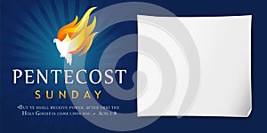 Pentecost Sunday poster with dove in flame