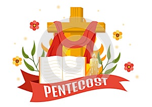 Pentecost Sunday Vector Illustration with Flame and Holy Spirit Dove in Catholics or Christians Religious Culture Holiday photo