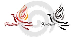 Pentecost Text with Holy Spirit Dove Cartoon Graphic Vector
