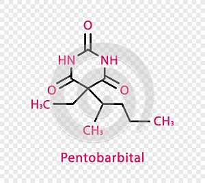 Pentobarbital chemical formula. Pentobarbital structural chemical formula isolated on transparent background.