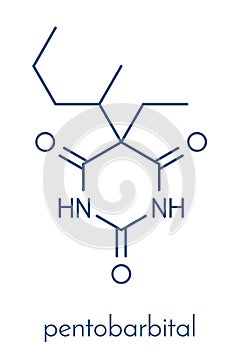 Pentobarbital pentobarbitone barbiturate sedative, chemical structure Skeletal formula.