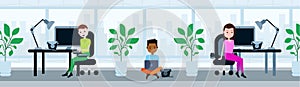 Peole team sitting office working desk lunch break asian food concept mix race template for design work and animation photo