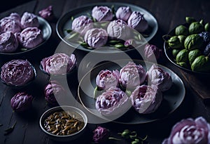 Peonies in bowls