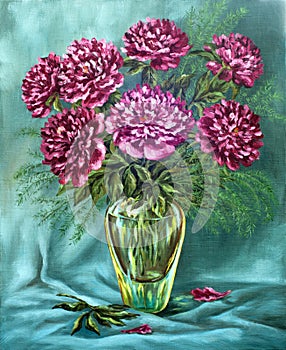 Peonies in a glass vase