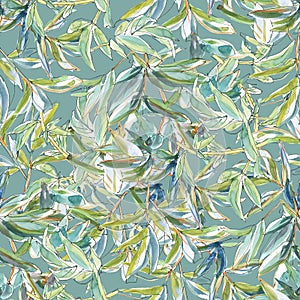 Peonies leaves, seamless pattern