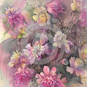 Peonies in the rain watercolor