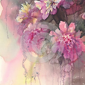 Peonies in the rain watercolor