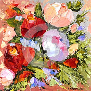 Peonies Rose painting original still life floral abstract