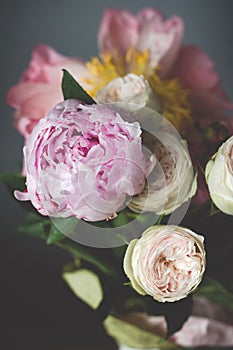 Peonies and roses bouquet. Shabby chic pastel bouquet